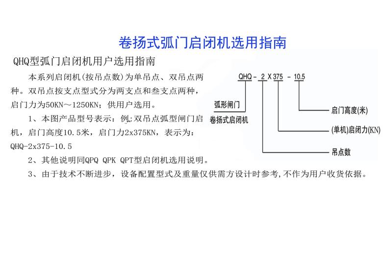 卷?yè)P(yáng)式弧門啟閉機(jī)選用指南-QHQ型弧門啟閉機(jī)用戶選用指南